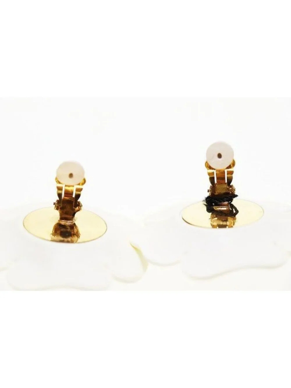 Chanel Camellia Earrings Flower Motif Vintage White Gold Aa